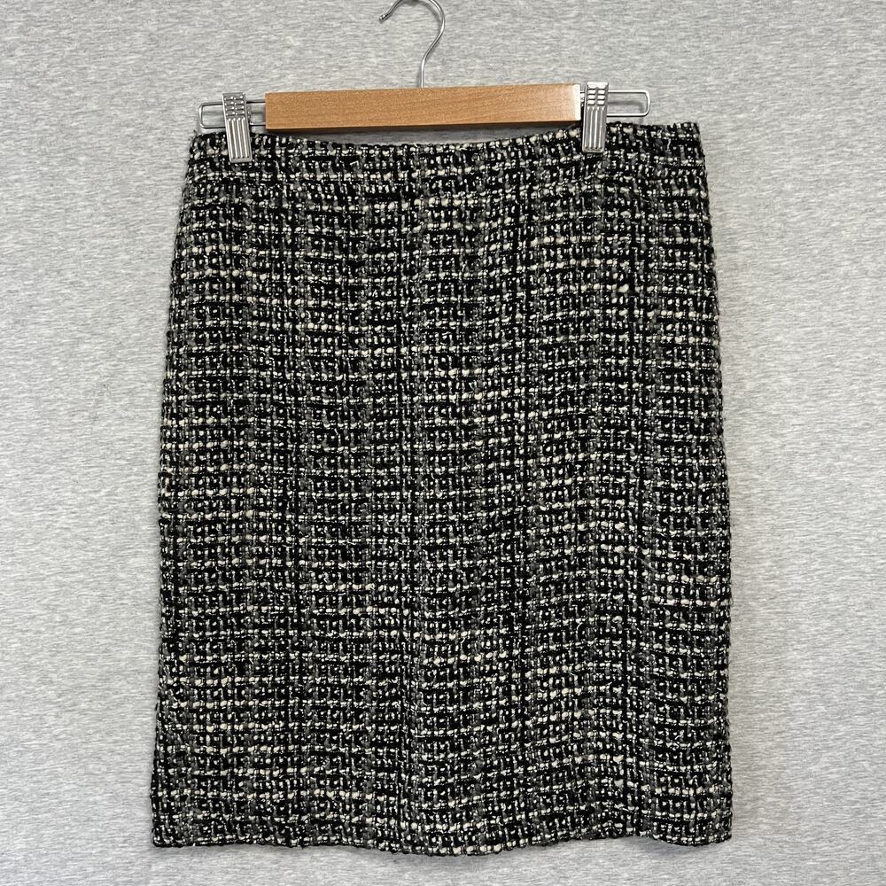 J Crew The Pencil Skirt Womens 2 Black Gray White Tweed Wool Blend Lined Career